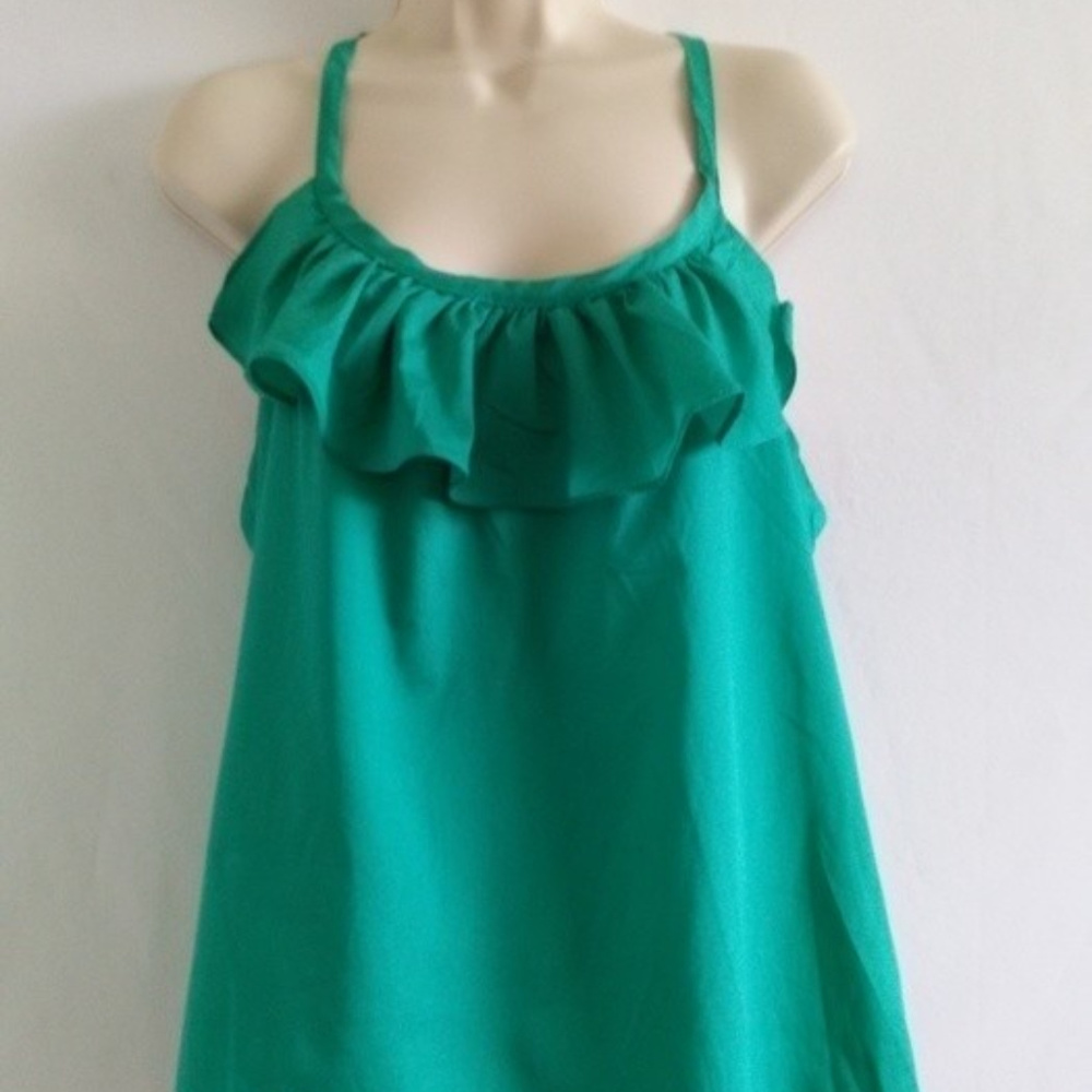Aqua Green Racerback Ruffled Tank Top Spring L